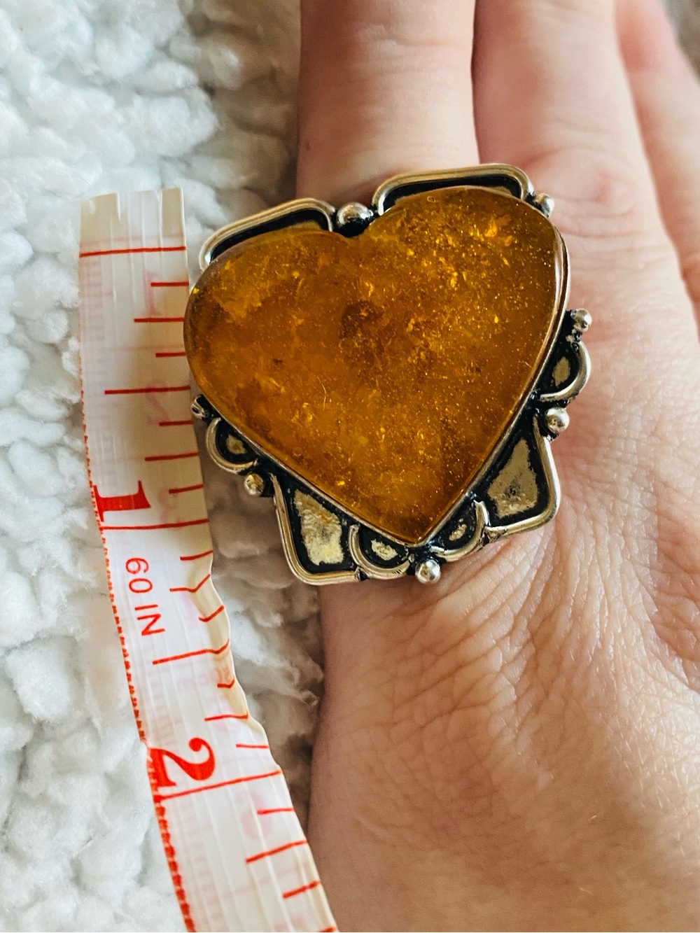 New Ladies Sterling Silver 925 Ring Amber Large Size 9 Gemstone Jewelry Heart - Picture 9 of 9